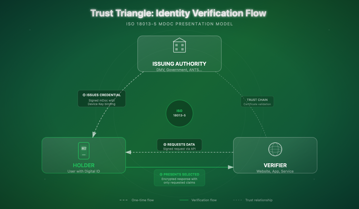 Trust Triangle: Identity Verification Flow - Issuer, Holder, Verifier